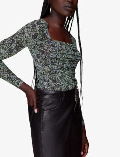 Whistles Floral-print Gathered-detail Mesh Top 7 Whistles Floral-print Gathered-detail Mesh Top -The Fashion Shop R04055747 MULTICOLOURED ALT02