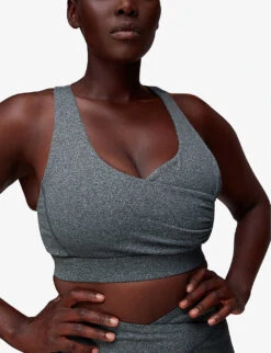 Whistles Wrap-front Stretch Recycled-polyester Sports Bra -The Fashion Shop R04056788 GREY ALT04