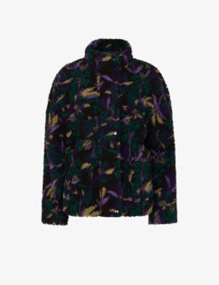 Whistles Floral-print Funnel-neck Wool-blend Fleece Jacket