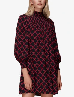 Whistles Daisy Trellis-print Smocked Woven Mini Dress -The Fashion Shop R04057362 MULTICOLOURED ALT02