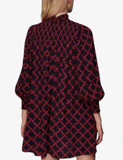 Whistles Daisy Trellis-print Smocked Woven Mini Dress -The Fashion Shop R04057362 MULTICOLOURED ALT03