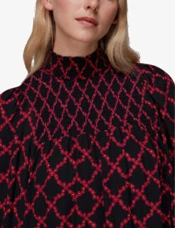 Whistles Daisy Trellis-print Smocked Woven Mini Dress -The Fashion Shop R04057362 MULTICOLOURED ALT04