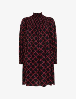 Whistles Daisy Trellis-print Smocked Woven Mini Dress