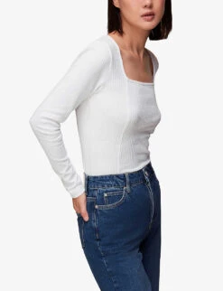 Whistles Square-neck Ribbed Stretch-cotton Top 7 Whistles Square-neck Ribbed Stretch-cotton Top -The Fashion Shop R04057363 WHITE ALT02