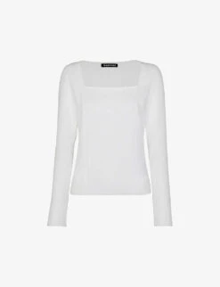 Whistles Square-neck Ribbed Stretch-cotton Top