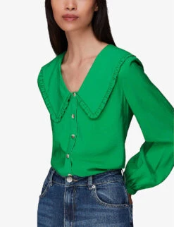 Whistles Oversized-collar Ruffled-trim Woven Top 7 Whistles Oversized-collar Ruffled-trim Woven Top -The Fashion Shop R04057364 GREEN ALT02