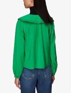 Whistles Oversized-collar Ruffled-trim Woven Top 8 Whistles Oversized-collar Ruffled-trim Woven Top -The Fashion Shop R04057364 GREEN ALT03
