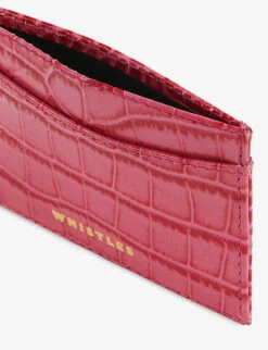 Whistles Shiny Croc-embossed Leather Card Holder -The Fashion Shop R04058502 PINK ALT03