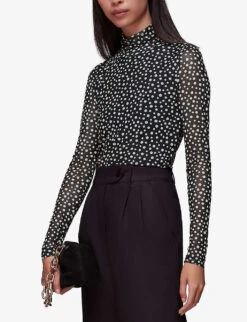 Whistles Spot-print Roll-neck Mesh Recycled-polyester Top 7 Whistles Spot-print Roll-neck Mesh Recycled-polyester Top -The Fashion Shop R04061431 BLACK ALT02