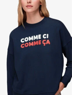 Whistles Slogan-appliqué Cotton-jersey Sweatshirt -The Fashion Shop R04061926 NAVY ALT02