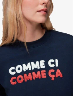 Whistles Slogan-appliqué Cotton-jersey Sweatshirt -The Fashion Shop R04061926 NAVY ALT04