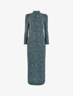 Whistles High-neckline Leopard-print Woven Midi Dress