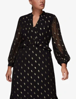 Whistles Dobby Polka-dot Chiffon Midi Dress 7 Whistles Dobby Polka-dot Chiffon Midi Dress -The Fashion Shop R04063904 BLACK ALT02