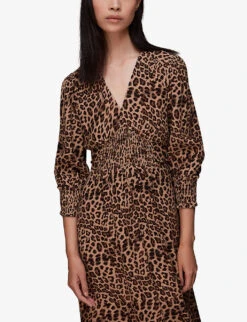 Whistles Jungle-cheetah Print Shirred Woven Midi Dress 7 Whistles Jungle-cheetah Print Shirred Woven Midi Dress -The Fashion Shop R04064359 MULTICOLOURED ALT02