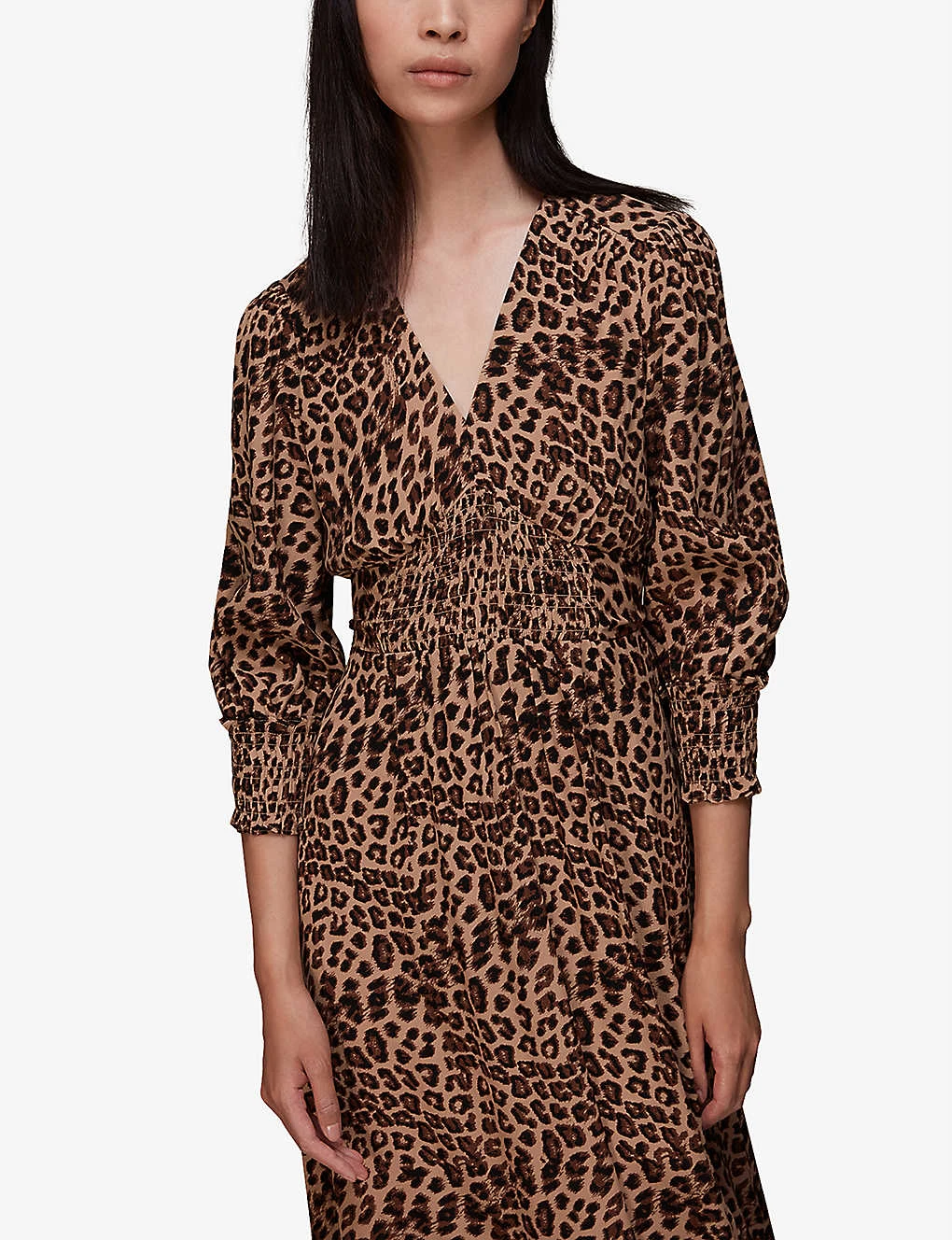 Whistles Jungle-cheetah Print Shirred Woven Midi Dress 3 Whistles Jungle-cheetah Print Shirred Woven Midi Dress - Image 3