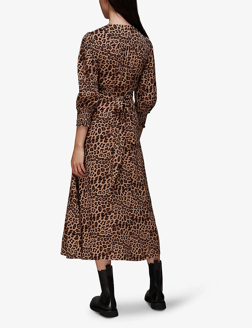 Whistles Jungle-cheetah Print Shirred Woven Midi Dress 4 Whistles Jungle-cheetah Print Shirred Woven Midi Dress - Image 4