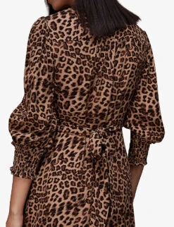 Whistles Jungle-cheetah Print Shirred Woven Midi Dress 9 Whistles Jungle-cheetah Print Shirred Woven Midi Dress -The Fashion Shop R04064359 MULTICOLOURED ALT04