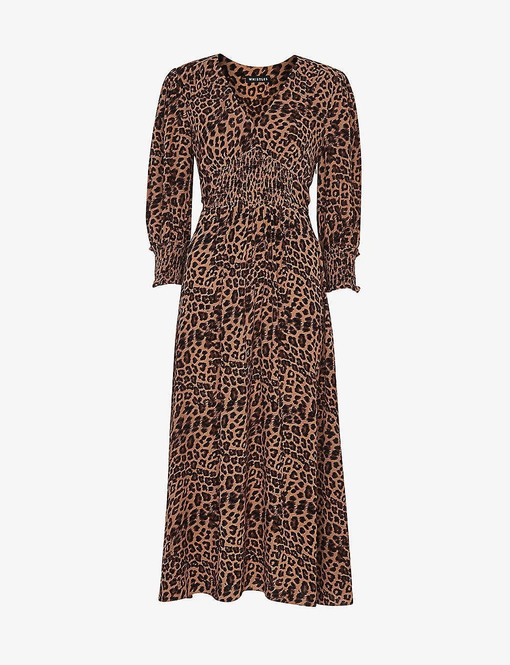 Whistles Jungle-cheetah Print Shirred Woven Midi Dress 1 Whistles Jungle-cheetah Print Shirred Woven Midi Dress