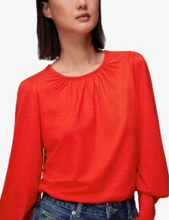 Whistles Round-neck Deep-cuff Woven Top 7 Whistles Round-neck Deep-cuff Woven Top -The Fashion Shop R04064441 RED ALT02
