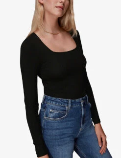 Whistles Slim-fit Square-neck Cotton-blend Top 7 Whistles Slim-fit Square-neck Cotton-blend Top -The Fashion Shop R04064444 BLACK ALT02