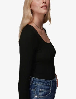 Whistles Slim-fit Square-neck Cotton-blend Top 9 Whistles Slim-fit Square-neck Cotton-blend Top -The Fashion Shop R04064444 BLACK ALT04