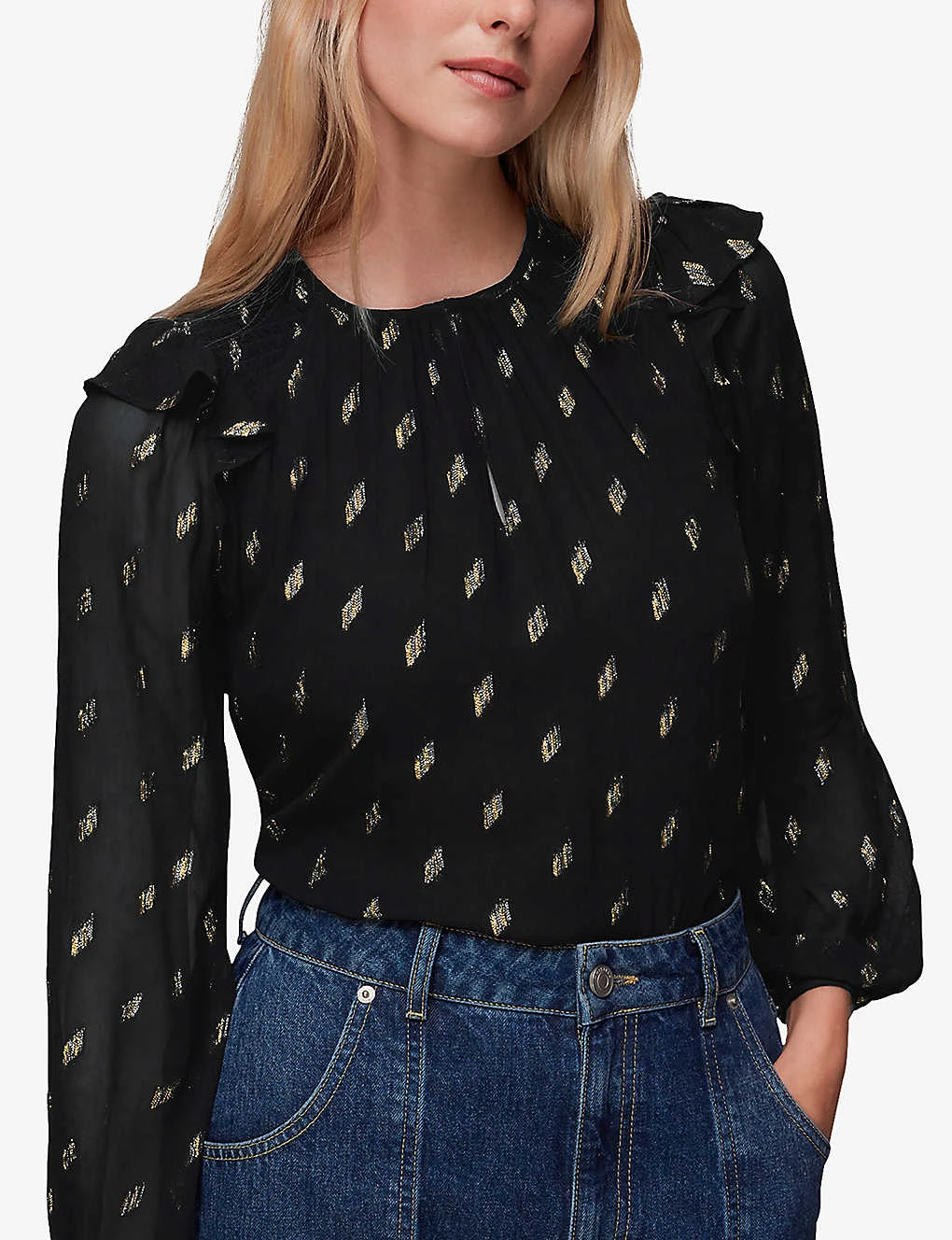 Whistles Metallic-detail Shirred-panel Woven Top 2 Whistles Metallic-detail Shirred-panel Woven Top - Image 2