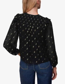 Whistles Metallic-detail Shirred-panel Woven Top 8 Whistles Metallic-detail Shirred-panel Woven Top -The Fashion Shop R04065888 BLACK ALT03