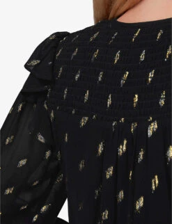 Whistles Metallic-detail Shirred-panel Woven Top 9 Whistles Metallic-detail Shirred-panel Woven Top -The Fashion Shop R04065888 BLACK ALT04