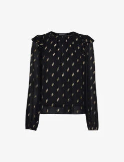 Whistles Metallic-detail Shirred-panel Woven Top