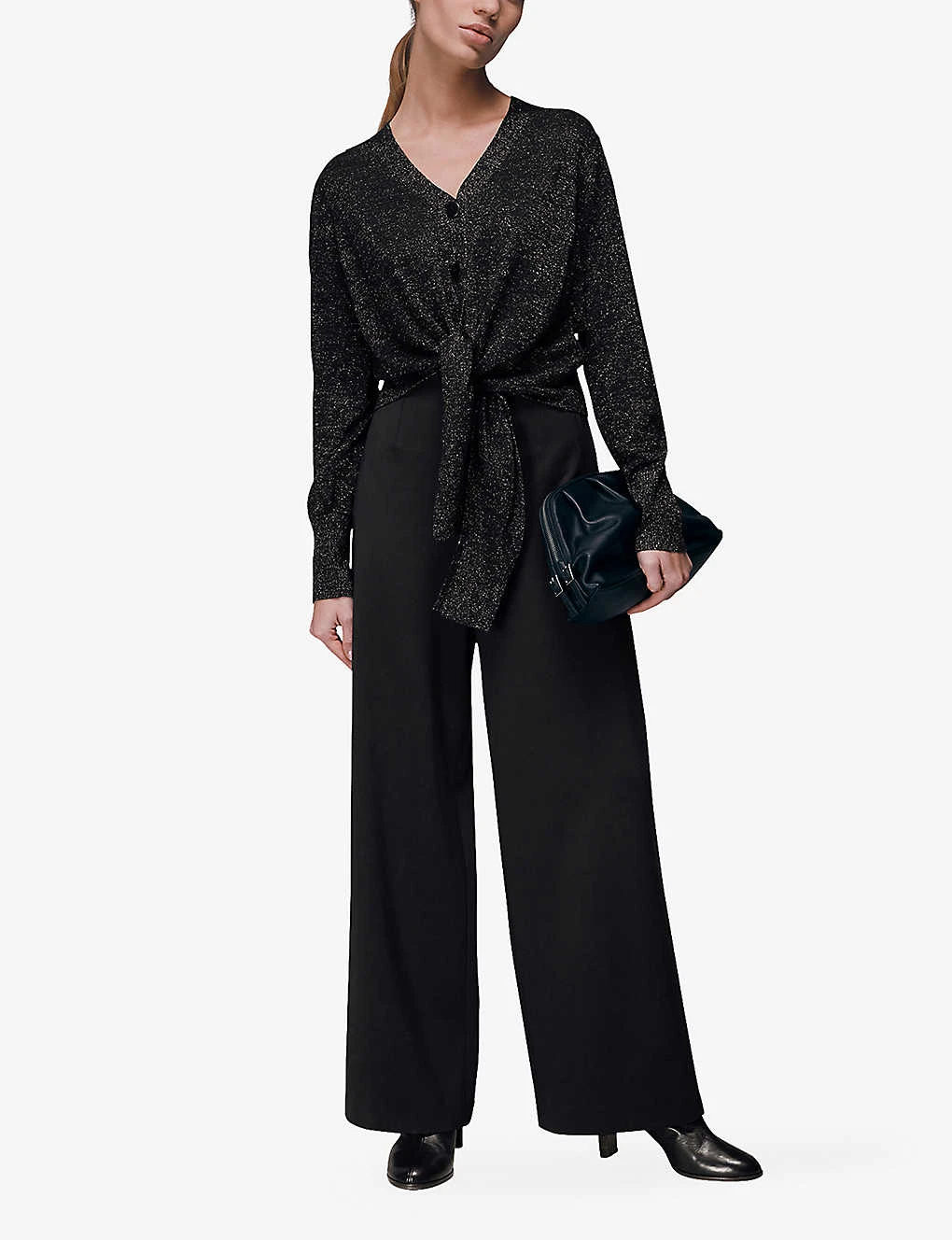 Whistles Sparkle Wool-blend Tie Cardigan 2 Whistles Sparkle Wool-blend Tie Cardigan - Image 2