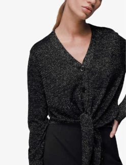 Whistles Sparkle Wool-blend Tie Cardigan 7 Whistles Sparkle Wool-blend Tie Cardigan -The Fashion Shop R04067955 BLACK ALT02