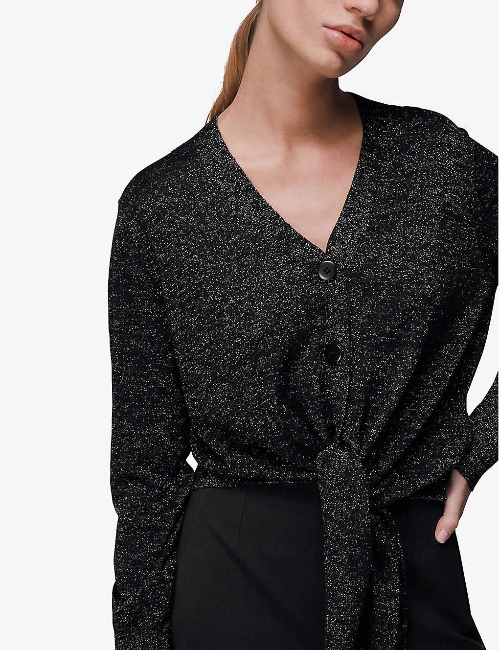 Whistles Sparkle Wool-blend Tie Cardigan 3 Whistles Sparkle Wool-blend Tie Cardigan - Image 3