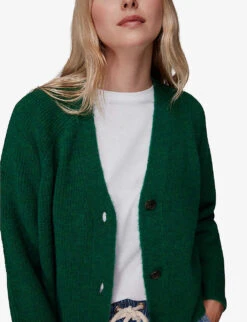 Whistles Skye Ribbed-detail Wool-blend Cardigan 9 Whistles Skye Ribbed-detail Wool-blend Cardigan -The Fashion Shop R04067957 GREEN ALT04