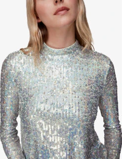Whistles High-neck Sequin-embellished Top 9 Whistles High-neck Sequin-embellished Top -The Fashion Shop R04069778 SILVER ALT04