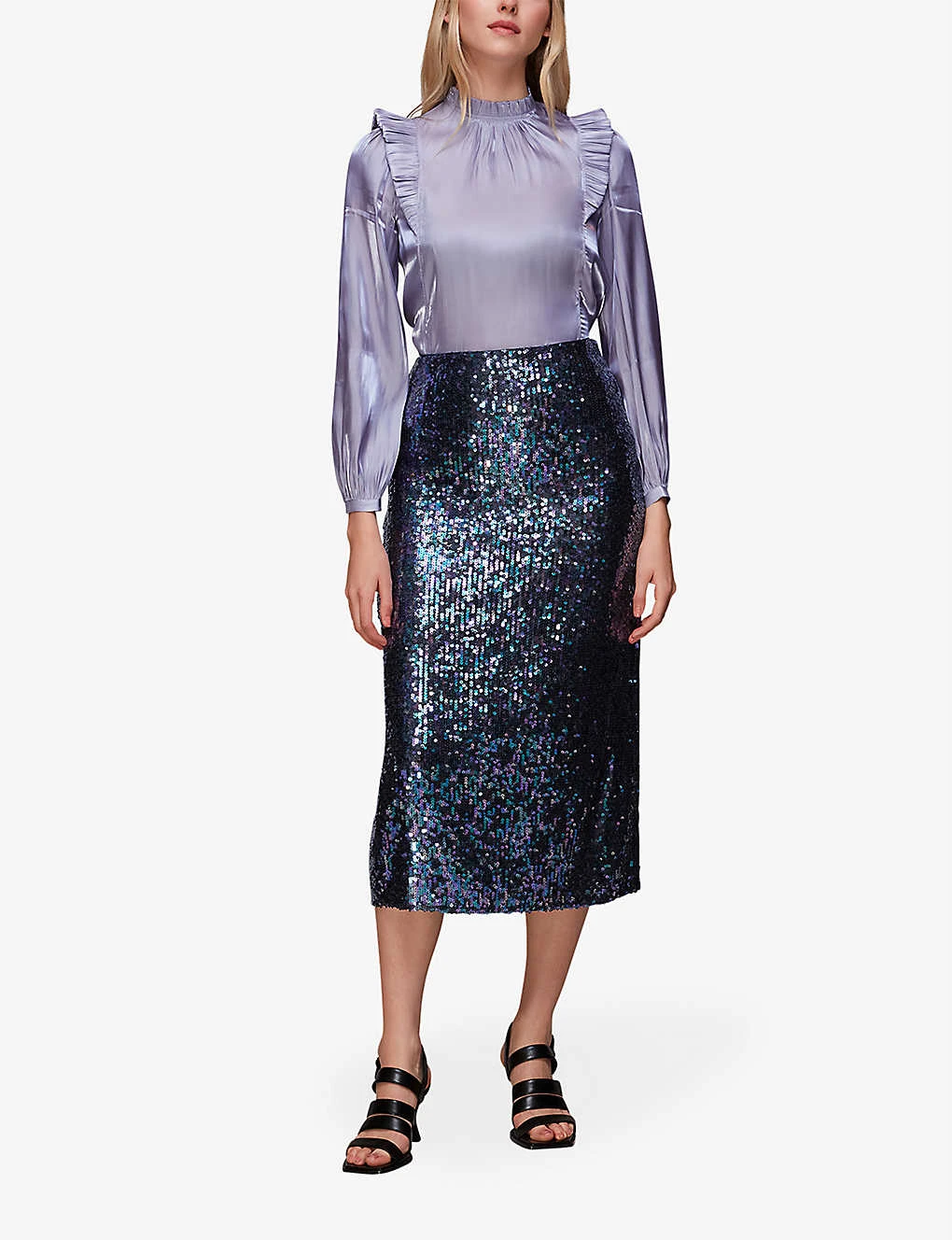 Whistles Sally Sequin-embellished Stretch Recycled-polyester Midi Skirt 2 Whistles Sally Sequin-embellished Stretch Recycled-polyester Midi Skirt - Image 2