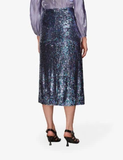 Whistles Sally Sequin-embellished Stretch Recycled-polyester Midi Skirt 8 Whistles Sally Sequin-embellished Stretch Recycled-polyester Midi Skirt -The Fashion Shop R04069977 BLACK ALT03