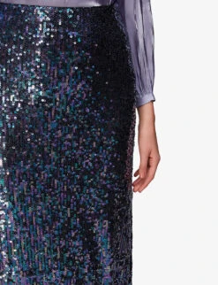 Whistles Sally Sequin-embellished Stretch Recycled-polyester Midi Skirt 9 Whistles Sally Sequin-embellished Stretch Recycled-polyester Midi Skirt -The Fashion Shop R04069977 BLACK ALT04