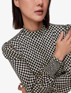 Whistles Darcie Checkerboard-print Stretch-woven Midi Dress 10 Whistles Darcie Checkerboard-print Stretch-woven Midi Dress -The Fashion Shop R04070391 BLACK ALT04