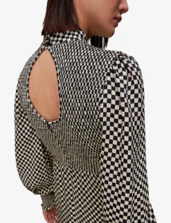 Whistles Darcie Checkerboard-print Stretch-woven Midi Dress 11 Whistles Darcie Checkerboard-print Stretch-woven Midi Dress -The Fashion Shop R04070391 BLACK ALT05