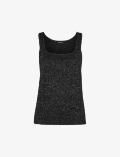 Whistles Square-neck Metallic-knit Top