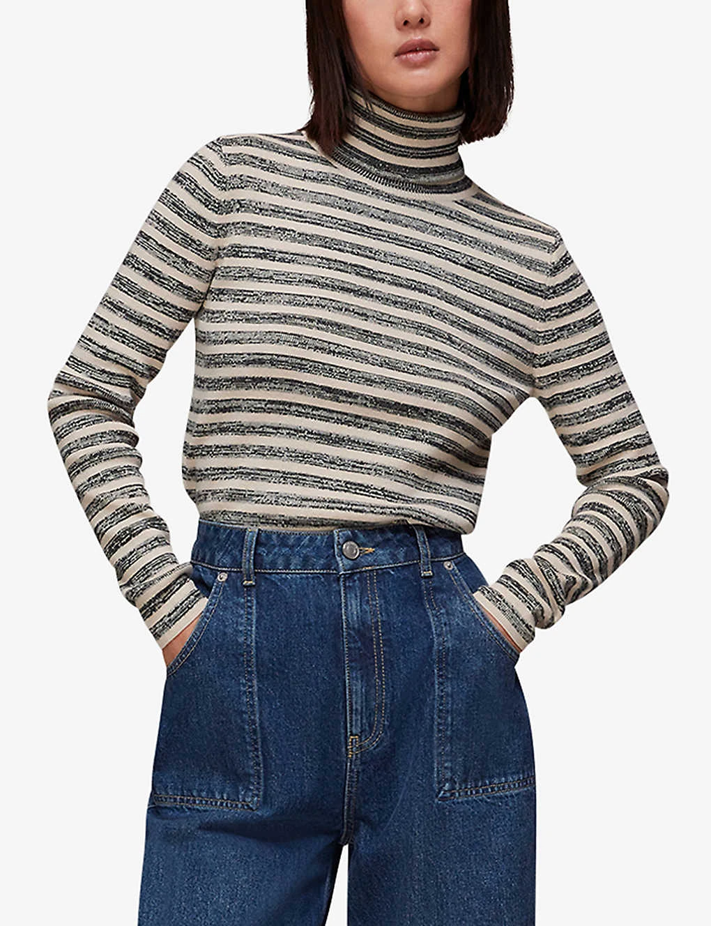 Whistles Stripe Cotton-knit Polo Neck Jumper 3 Whistles Stripe Cotton-knit Polo Neck Jumper - Image 3
