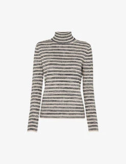 Whistles Stripe Cotton-knit Polo Neck Jumper