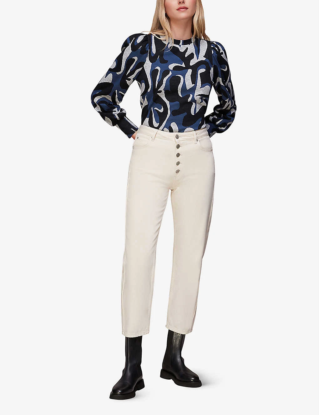 Whistles Graphic-jacquard Stretch Recycled Polyester-blend Top 2 Whistles Graphic-jacquard Stretch Recycled Polyester-blend Top - Image 2