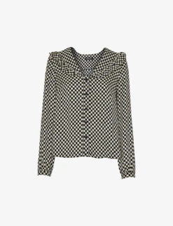 Whistles Checkerboard-print Frilled Recycled-polyester Top