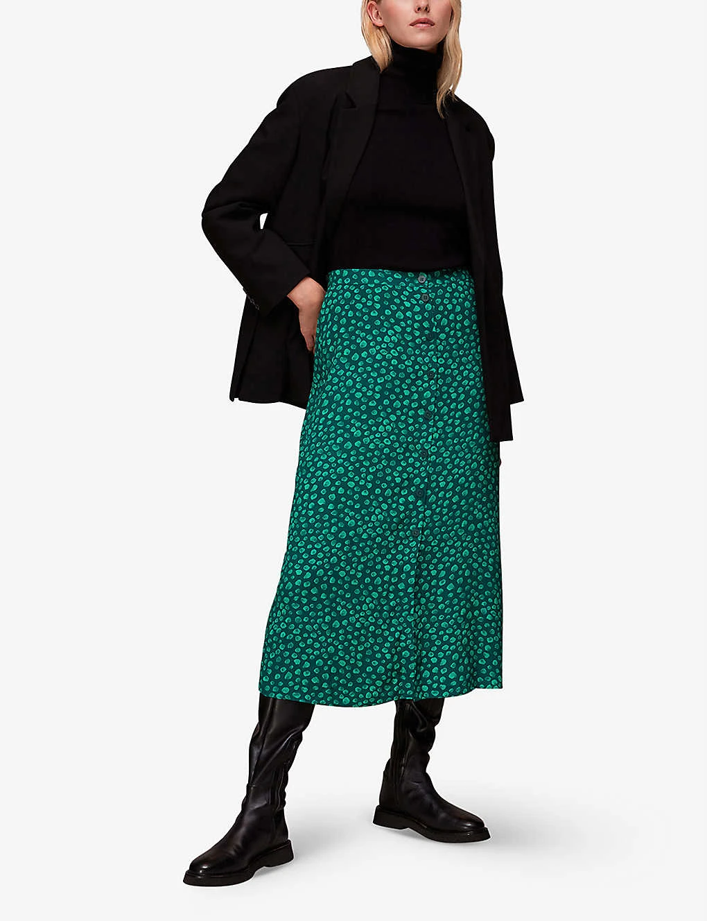 Whistles Lava Spot-print Buttoned Woven Midi Skirt 2 Whistles Lava Spot-print Buttoned Woven Midi Skirt - Image 2