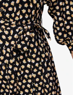 Whistles Twisting Tulips Floral-print Woven Midi Dress -The Fashion Shop R04081194 BLACK ALT03