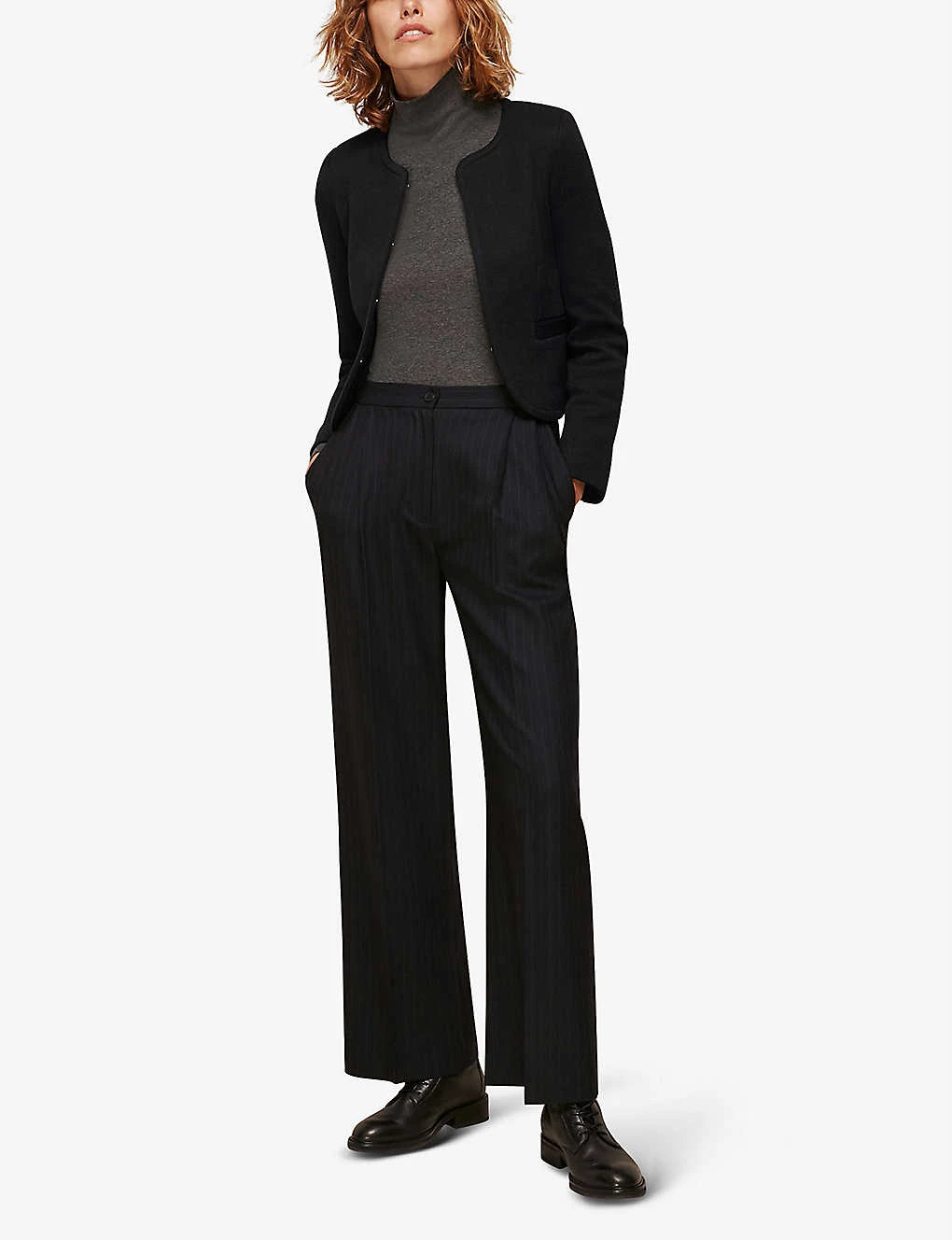 Whistles Collarless Cropped Cotton-jersey Jacket 2 Whistles Collarless Cropped Cotton-jersey Jacket - Image 2