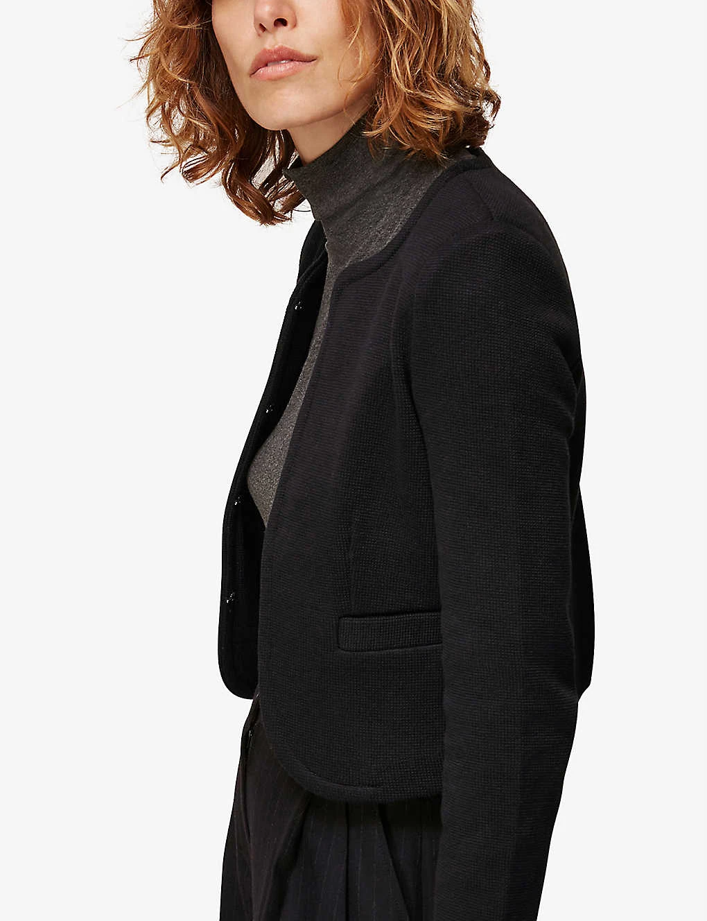 Whistles Collarless Cropped Cotton-jersey Jacket 3 Whistles Collarless Cropped Cotton-jersey Jacket - Image 3