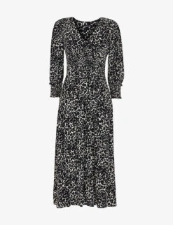 Whistles Shadow Leopard-print Woven Midi Dress