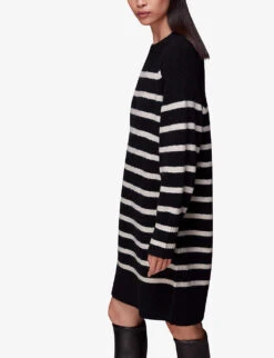 Whistles Stripe Relaxed-fit Knitted Mini Dress 7 Whistles Stripe Relaxed-fit Knitted Mini Dress -The Fashion Shop R04082107 BLACK ALT02